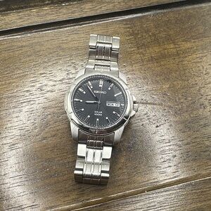 Seiko SNE093 Men's Solar Stainless Steel Watch Silver and Black Men's Watch